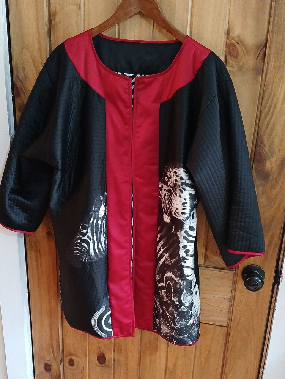 Very Vollbrach Reversible Wild Side Zebra Open Front Quilted Kimono Jacket